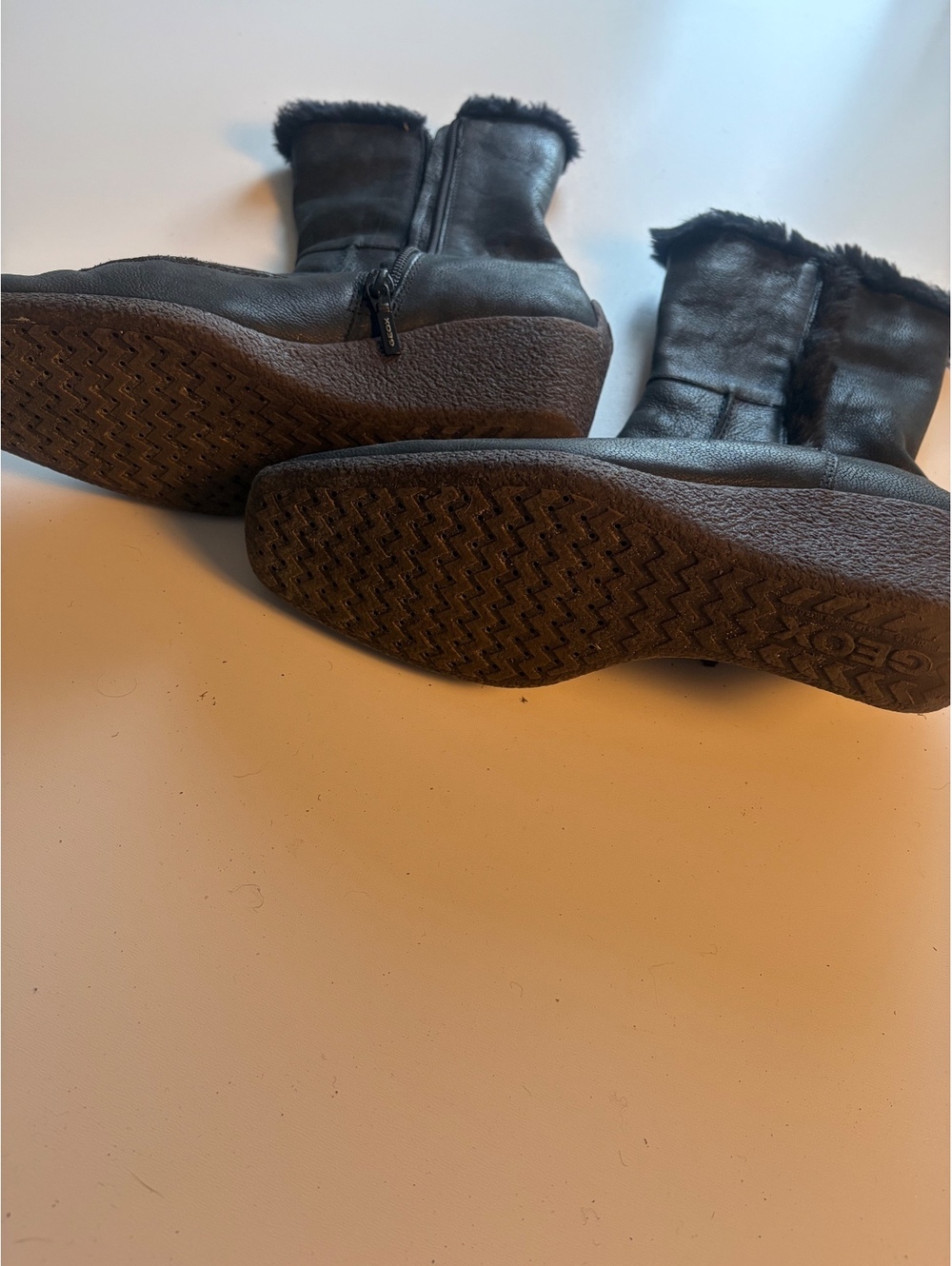 Geox Black Leather Fur-Lined Wedge Ankle Boots - Picture 8 of 9